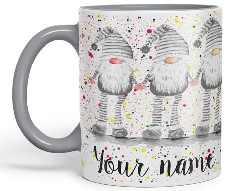 Vixar Personalised with Your Text Gonk Grey Rainbow noses Watercolour Art Coloured Ceramic Mug Cup Gift 330ml 11oz Custom Work Office Tea Coffee (Grey)