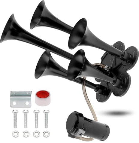 DriSentri Train Horns Kit, 12V Air Horn for Truck, 185dB Super Loud Five Trumpet Air Horn with Compressor for Vehicle Car SUV Trucks Pickup Trains Lorrys Cars Boats, Black