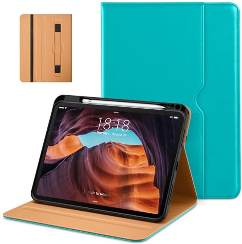DTTO for iPad (A16) 11th Generation Case 11 Inch 2025, iPad 10th Generation Case 10.9 Inch 2022, Premium Leather Business Folio Stand Cover with Pencil Holder - Auto Wake/Sleep, Cyan Blue