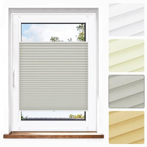 Jalousiescout Plissee Klemmfix ohne Bohren—Jalousie 140x160cm grau Sichtschutz Fenster Sonnenschutz, Lichtdurchlässig Rollo für Fenster & Tür, Hochwertiges Polyester Pure Plissee