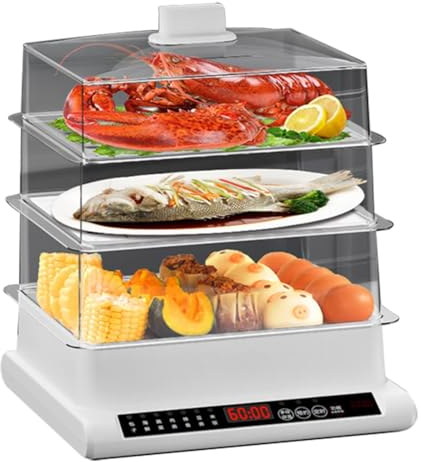 Vaporiera A 3 Livelli, Multicooker Da 20 Litri, Vaporiera Multifunzione Da 800 W, Timer Da 60 Minuti, Ciotole Rimovibili, Design Compatto, Include Ciotola Per Riso, Vaporiera Per Carne E Verdure