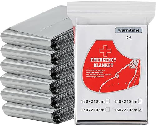 Nöd- och rymdfiltar,Deecam Mylar termiska överlevnadsfiltar folie camping nödsituation värme reflekterande filt för utomhusbruk, första hjälpen, vandring, campingutrustning, resor (6-pack)