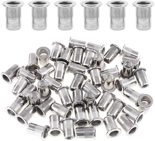 QIBZI Dadi per rivetti,Rivetti ciechi zigrinati con dado per rivetto cieco in alluminio rigato a testa piatta M6 (100 pezzi)