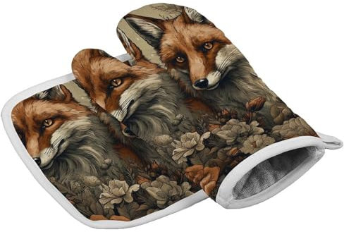 Gants de cuisine personnalisés résistants à la chaleur pour femme - Motif animaux et fleurs - Pour cuisine, barbecue, grill, Thanksgiving, pâtisserie