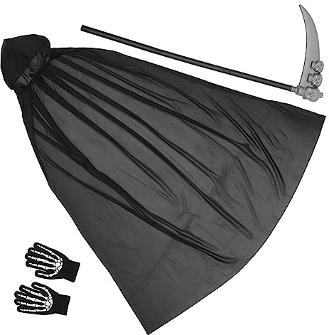 BESPORTBLE Muerte para Halloween Disfraces para Adultos Accesorios de Cosplay Incluyendo Guantes y Hoz para Fiestas Temáticas