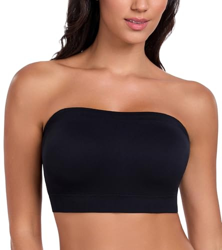 Lemorosy Reggiseno senza spalline senza cuciture a fascia wireless multiway reggiseni di supporto per le donne Plus Size leggermente imbottito Tube Top, nero, M plus