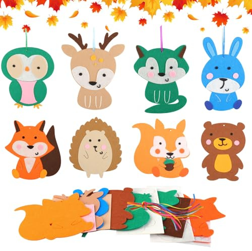 Moosono 8 Stück Herbst Bastelset für Kinder, Filz Tier Basteln Herbst, Kreativ Set, Herbstdekorationen Bastelset Kinder ab 3 4 5 6 7 8 Jahre für Jungen Mädchen Herbstszeit Geburtstag