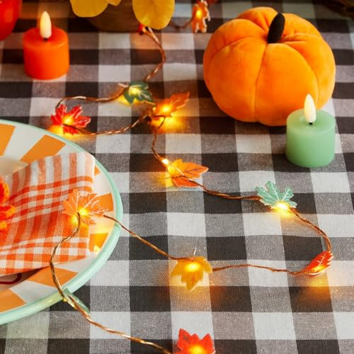 Talking Tables Indoor LED String Lights Warm Glow – Batteries Not Included – Autumnal Table Home Decor, Festive Christmas Decorations – 16 Felt Leaves, 2m Light Length
