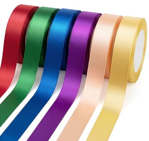 6 Rotoli Nastro Raso Colorati, 23m x 2.5cm Nastro di Raso, Nastro Pacchi Regalo, Nastri Colorati, per Confezioni, Decorazione, Arte e Artigianato, Evento Festivo