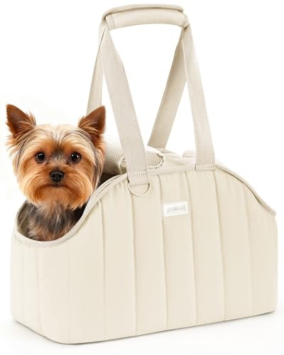 ​​Pecute Dog Purse Carrier, Lightweight Dog Carriers for Small Dogs with Large Pockets, Dog Soft-Sided Carriers up to 6.6lbs, Pet Carrier for Puppy Cat, Suitable for Travel, Subway, Cream