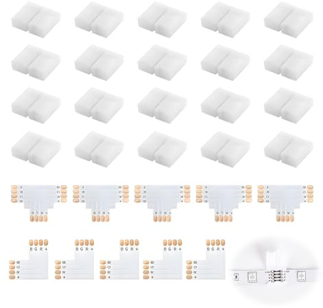 Kit de Conectores para Tiras LED, 20 Conectore 5 Conectores en forma de L 5 Tipo T Conectore LED Kit de Conector de Barra conexión extensible de luz LED Kits de Conector de Tira LED Sin Soldadura
