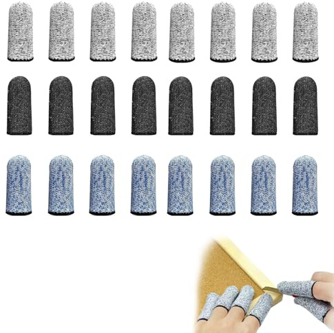 Set de 24 Guantes Protectores para Dedos Antideslizantes y Transpirables, Protección Cortante y Resistente a la Abrasión, para Cocina, Jardinería, Manualidades y Tareas del Hogar, Azul, Negro, Gris