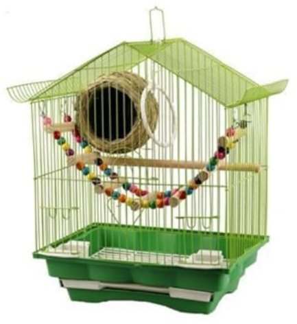 Undulatbur Fågelbur Kanariefågel Iron Bird Cage Resebärarbur Med Fågelmatare För Papegojor Conures Lovebird Cockatiel Parakiter Flygbur för Fåglar(Grün)