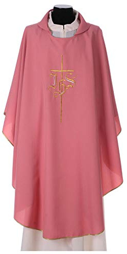 Holyart Casule: Casula rosa poliestere IHS croce stilizzata rosa
