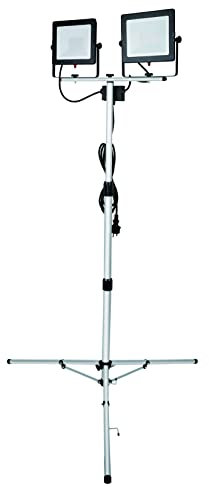 Electraline 63445 Proiettore Doppio Faretto LED con Treppiede Maggiore Stabilità su 3 Appoggi 100 W Impermeabile IP65, Uso Esterno, Set Fotografici Feste e Barbeque in Giardino Grigio