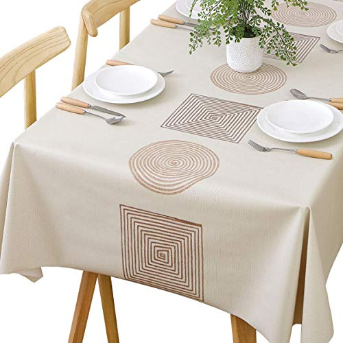 Plenmor Wipeable Tablecloth PVC Plastic Wipe Clean Waterproof Rectangular Table Cover Protector for Kitchen Picnic Outdoor Indoor Easter Table Cloth (Geometric, 137x215 cm)