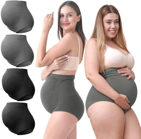 SUNNYBUY Kvinnor Kvinnor Graviditet Sömlösa Sömlösa Moderskap Underkläder Hipster Trosor Över Bumpen, 2 svart 2dgrey-4 paket, 3XL