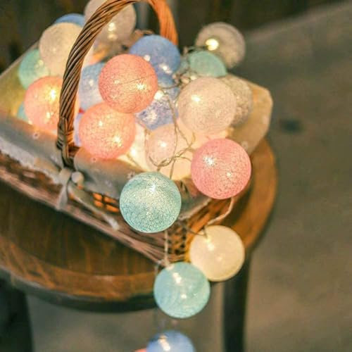 LED Lichterkette Baumwollkugeln Batteriebetrieben, 3,3m 20er Cotton Ball Lichterketten Kugeln Nachtlicht für Weihnachten, Hochzeit, Party, Zimmer, Wohnheim, Innen Deko