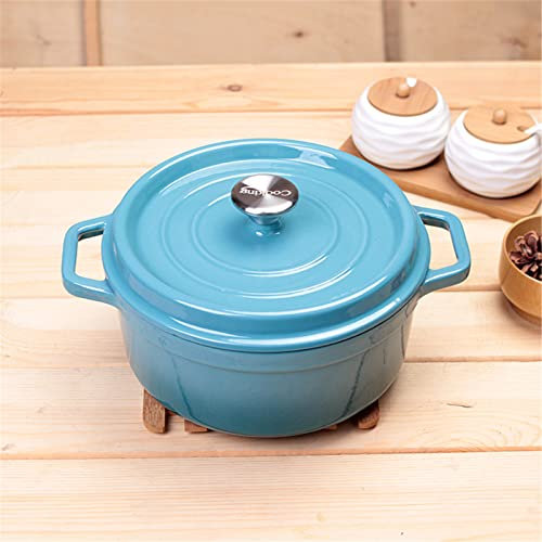 Four Hollandais En Fonte Émaillée, Mini Cocotte Légère Avec Couvercle, Pot À Ragoût Rond Antiadhésif, Pot Durable Pour Cuisiner Seul Pour Les Enfants,18cm blue
