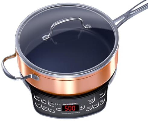 Nuwave PIC Flex Induction Cooktop, 45 Temps 100°F-500°F, 600-1300W, 6.5 Coil, for Dorms/RVs/Hotels, with 4Qt Ceramic Pan