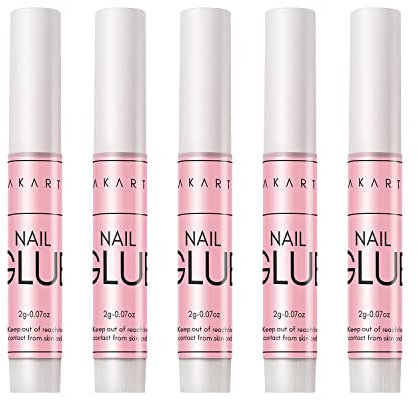 Makartt Super Starker Nagelkleber für kunstnägel, Schnelltrocknend in 5 Sekunden, Acrylnägel Nail Glue for Press on Nails, Nagel kleber, Kein Aushärten Unter Der UV Lampe Erforderlich, 2g 5 Stück