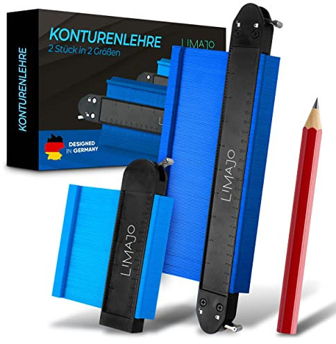LiMaJo Premium Konturenlehre groß mit Feststeller aus Metall 2er Set | 25 & 12cm Profi Lehre mit doppel Klemmung für Perfekten halt | Konturlehre für Bodenbeläge & Messarbeiten | Laminat Verlegeset