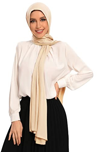 Txmout Hijab in jersey di alta qualità da donna, sciarpe musulmane in cotone, Nude, Medium