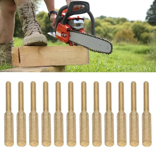 Kettensägen Schleifkopf, 12 Stück Titanbeschichteter Schleifkopf 3 Mm Schaft 4,8 Mm Kettenschärfgrat Schmirgelschleifstein, Polieren Schleifen Elektrobohrer Schleifbits