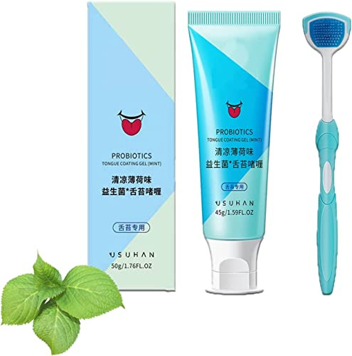 Oral Hygiene Brush & Tongue Cleansing Gel, Probiotic Tongue Cleaning Gel Set, with Cleaner Brush Maintain Oral Health (Mint)