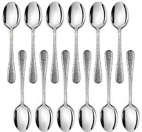 Herogo Kaffeelöffel, 12 Stück Teelöffel aus Edelstahl, 15 cm Espressolöffel Klein Löffel für Kaffee, Espresso, Tee, Müsli, Nachspeise, Gehämmerter Griff, Langlebig & Spülmaschinenfest, Metall Silber