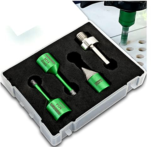 KURSTOL Punta per Trapano Diamantata Set - 2pz 6mm Punte+20mm Fresa Diamantata+Attacco esagonale Adattatore per filettatura M14 per Porcellana Granito Piastrella Marmo Taglio a Secco