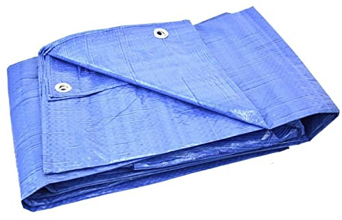 Tarpaulin Regular And Heavy Duty Waterproof Cover Tarp Ground Sheet Multi Sizes Transparent Blue Silver Clear Camo Army (Blue (70GSM), 5 x 5m)