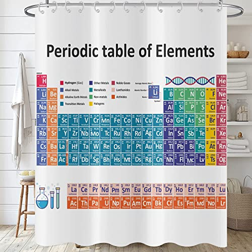 Hnmdmyi Cortina de baño Tabla Periódica 180x180, Colorido Ciencia Tecnología Educación Química Escuela Estudiante Cortina de Baño Tejido Poliéster Impermeable Lavable Cortina de Baño con Ganchos