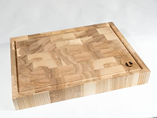 LGC Brett aus massivem Eschenholz Stirnholz Schneidebrett Hackblock Servierbrett Esche Geschenkidee für Hobby- und Profiköche robust, langlebig, nachhaltig, hygienisch 30x40x5 cm