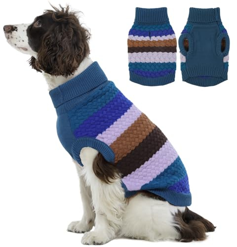 Kuoser Warm Hundepullover, Für Kleine und Mittelgroße Hunde, Fleece Hunde Kleidung, Winter Pullover Blau XL