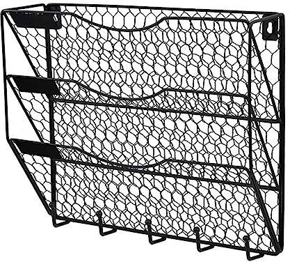 JTBDWOSK Zeitschriftenhalter Wand für Halter Organisator Zeitschriften Literatur Ordner Ordner Metall Montiert Schwarz mit Postaufhänger Papier Briefablage Ordner Zeitungsständer Wand,Schwarz