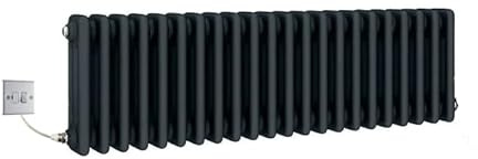 Manissa Electric Anthracite Traditional Radiator 3 Column 300mm H x 1000mm | Cast Iron Type, Old School Radiator, Includes 7 Day Timer/Thermostat, Triple Column, PTC Element