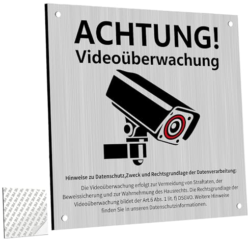 Schild Videoüberwachung Videoüberwachung Schild Mit DSGVO Hinweis15x15 cm Privatgrundstück Kameraüberwachung Achtung Mit Selbstklebend