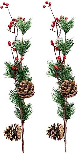 Cabilock 2 Pièces Branche De Haricot Rouge Tiges De Cueillette De Baies De Houx Faux Pics De Baies Fausse Baie De Noël Floral Fausse Branche De Baies Plastique Branche De Pin Artificiel