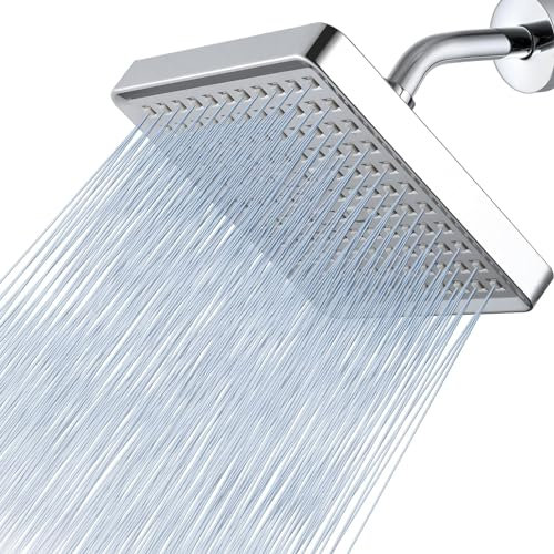 Voolan Pommeau de douche haute pression 15,2 cm avec finition chromée de luxe, angles réglables, installation sans outil en 1 min, carré
