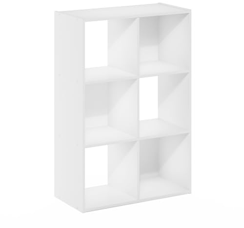 Furinno PELLI Book Shelf, 3x2 Bookshelf, Cube Storage Organizer Cabinet, 11.6 x 24.2 x 35.9, for Living Room, Bedroom, Home Office, White