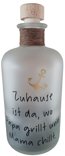 Kilala Dekoflasche Anker Zuhause ist da, wo Papa grillt & Mama chillt Geschenk Geburtstag Muttertag Vatertag (Anker gold)
