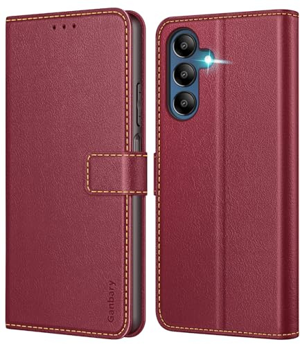 Ganbary Coque pour Samsung Galaxy A15 4G/5G, [Housse en Cuir PU Premium] [Etui à Rabat] [Pochette de Portefeuille], Étui de Protection pour Samsung Galaxy A15 4G/5G - Bourgogne