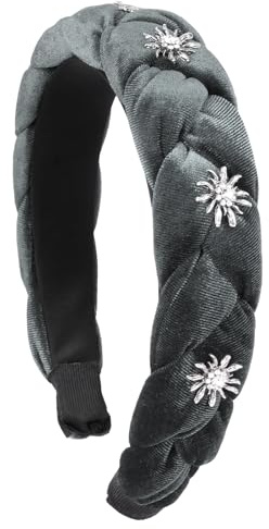 BOOMTOP Oktoberfest Haarreif Dirndl Edelweiss Haarschmuck Geflochten Samt Trachten Stirnband Edelweiß Breit Haarband Vintage Gepolsterte Haarreifen Kopfschmuck für Damen Mädchen Grau