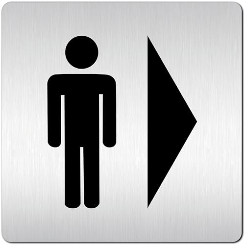 Türschilder24 XXL Schild - Türschild • 125 x 125 mm • Herren Toilettten Piktogramm + Wc Pfeil Richtungspfeil Wegweiser rechts • 1,5 mm Aluminium Vollmaterial • 100% Made in Germany