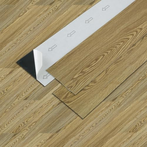 PVC Bodenbelag Vinylboden selbstklebend, 5,02 m²/36 Stück Wasserdicht & rutschfest Vinyl klebefliesen boden, 91.44 x 15.24 cm Bodenfliesen Selbstklebend für Küche, Schlafzimmer (Holzfarbe)
