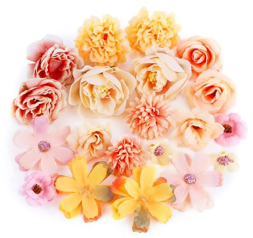 Teste Di Fiori Artificiali Fiori Finti Per Decorazioni Fiori Di Stoffa | Fiori Artificiali Decorativi Decorativi Per La Casa Di Nozze Ghirlanda Scrapbooking Artigianato 20Pcs (Arancia)