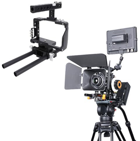 Camera Video Cage Film Movie Making Kit for A6300, DSLR Rig Camera Cage with Matte Box Follow Focus, Aluminum Alloy Camera Video Stabilizer Cage Kit