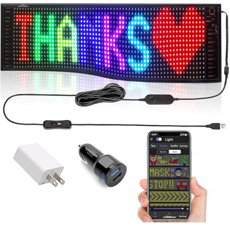 DMETE LED-Panel Auto LED Schild Soft Screen RGB Faltbare APP Programmierbares Message Board for Auto Heckscheibe mit Zigarettenanzünder für Auto, Bar, Hotel, LKW
