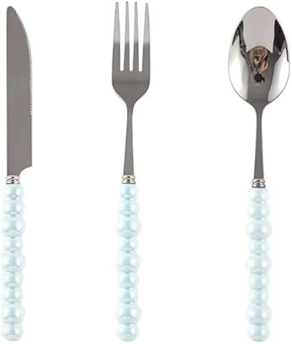 BOSHYUM Coltello Forchetta Cucchiaio Manico in Ceramica Set di Posate 2/4 Pezzi Set di Posate in Acciaio Inox Set di Posate da Tavola Lucidate a Specchio Forchette da Cena